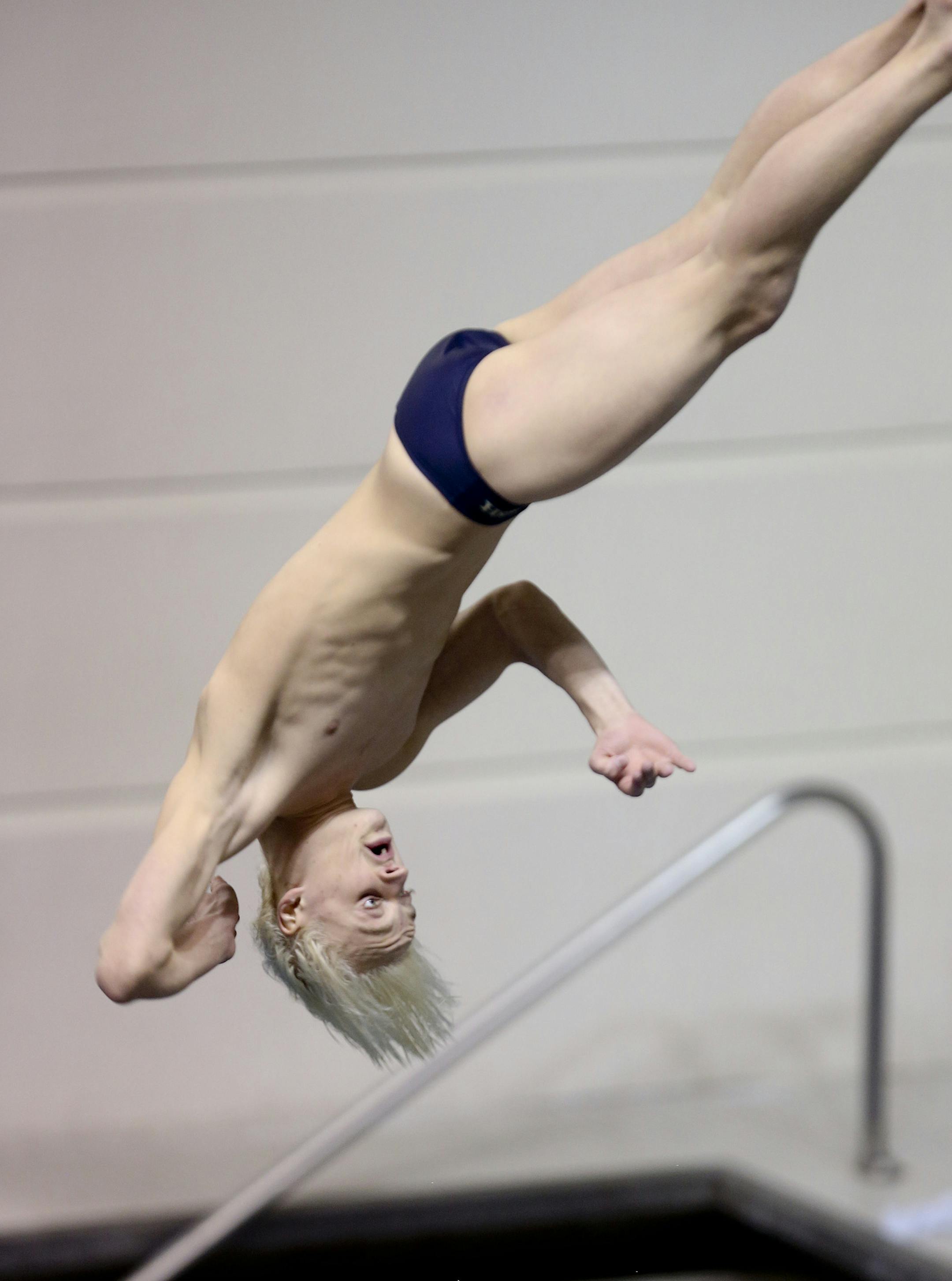 Rosemount senior Daniel Monaghan is the only returning state champion in an individual event in Class 2A. Here, he performed his second dive during the Class 2A finals of the state meet last March.