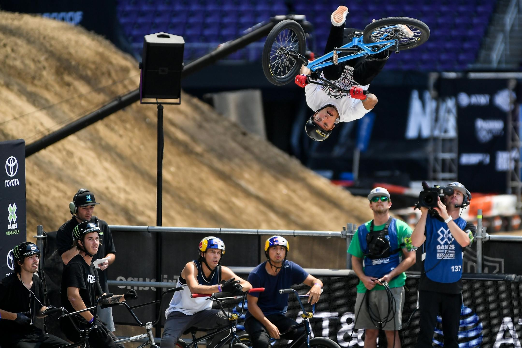 Nick Bruce caught the attention of his BMX colleagues as he launched out of the quarter pipe during his first run in the X Games BMX park finals Saturday.