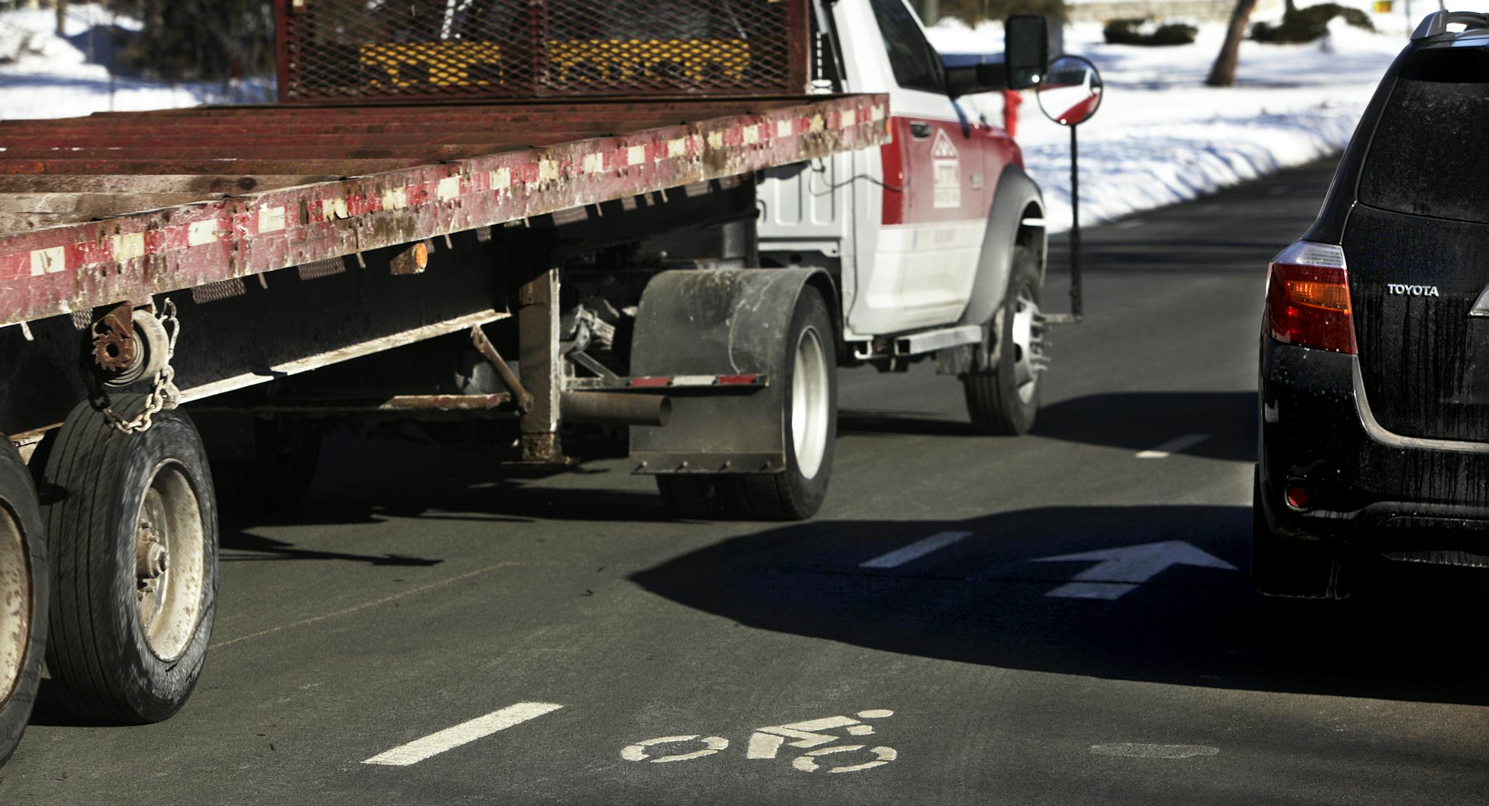 The intersection of 50th Street and Woodale Avenue in Edina, MN. Besieged by unhappy and confused drivers, the city of Edina is changing road striping on Wooddale Avenue to resinstate a center line and get rid of advisory bike lanes with dotted lines that drivers found confusing. Edina, MN on March 21, 2013. ] JOELKOYAMA‚Ä¢joel koyama@startribune.com
