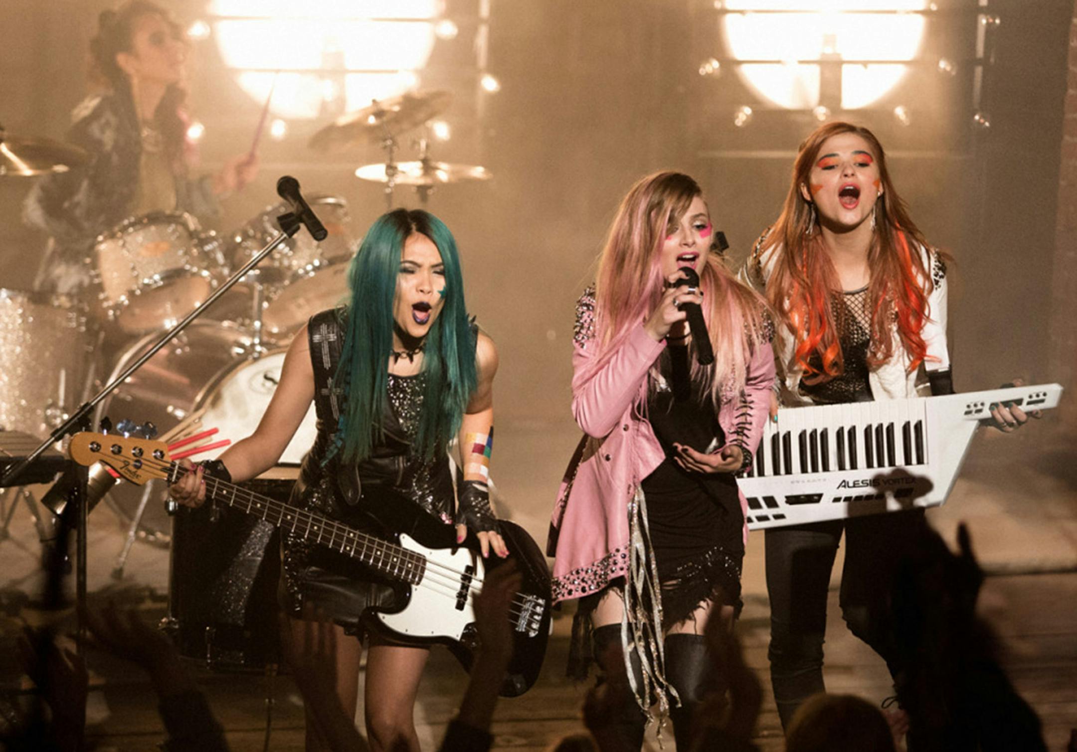 Stefanie Scott, Aubrey Peeples, Hayley Kiyoko and Aurora Perrineau in "Jem and the Holograms." (Justina Mintz/Universal Pictures) ORG XMIT: 1175267