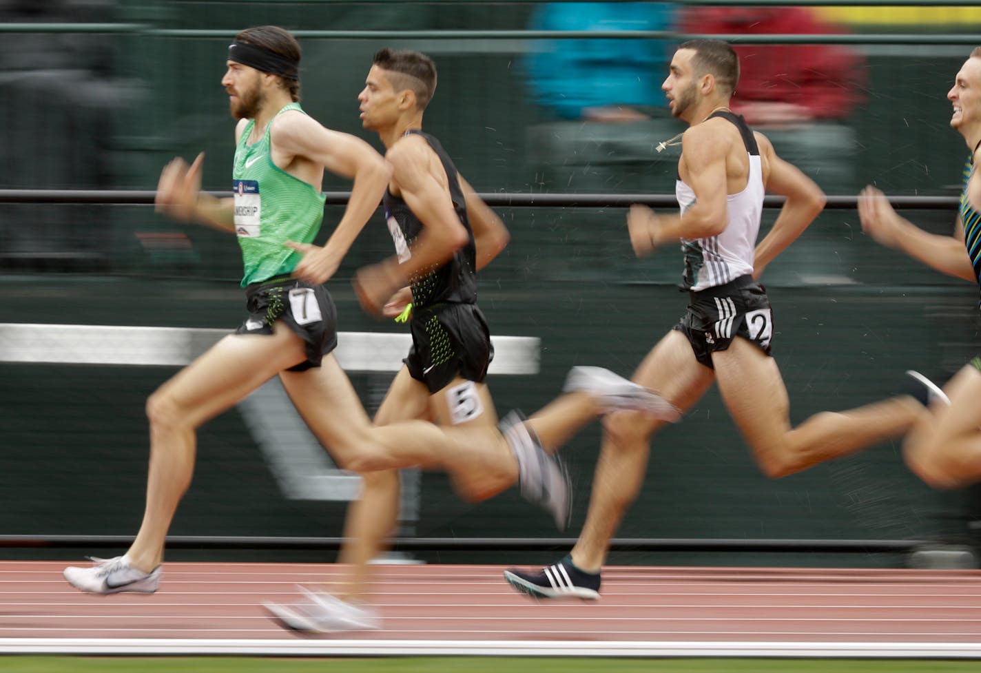 Ben Blankenship, left, led his heat during the semifinals in the men's 1,500 meters at the U.S. Olympic Track and Field Trials in Eugene, Ore.