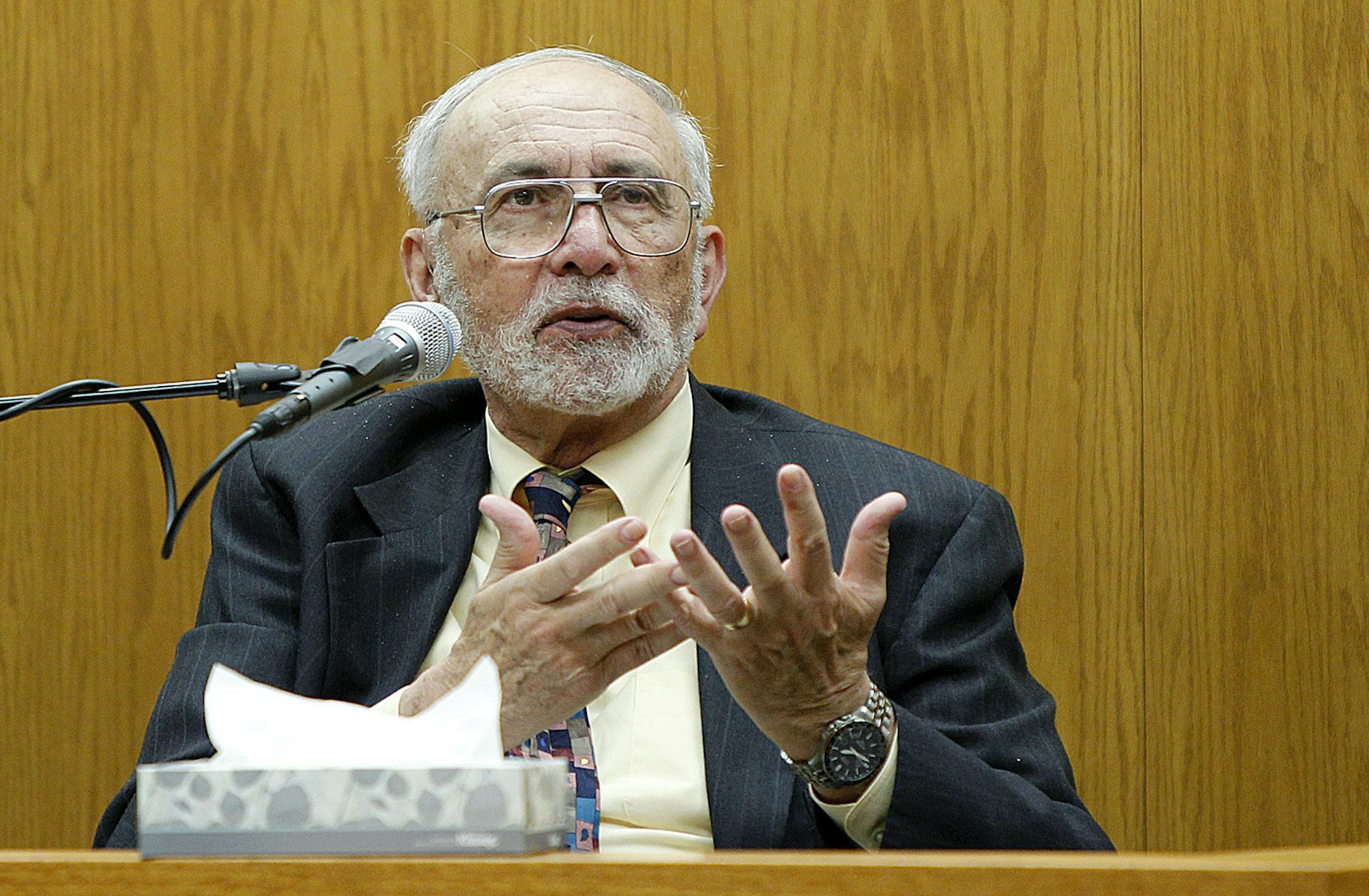 Dr. Ralph Baker, the state's forensic psychologist, answered questions during testimony during the fifth day of trial at a St. Croix County Courtroom in Hudson, Wis., Monday, April 8, 2013. (ELIZABETH FLORES/STAR TRIBUNE) ELIZABETH FLORES • eflores@startribune.com