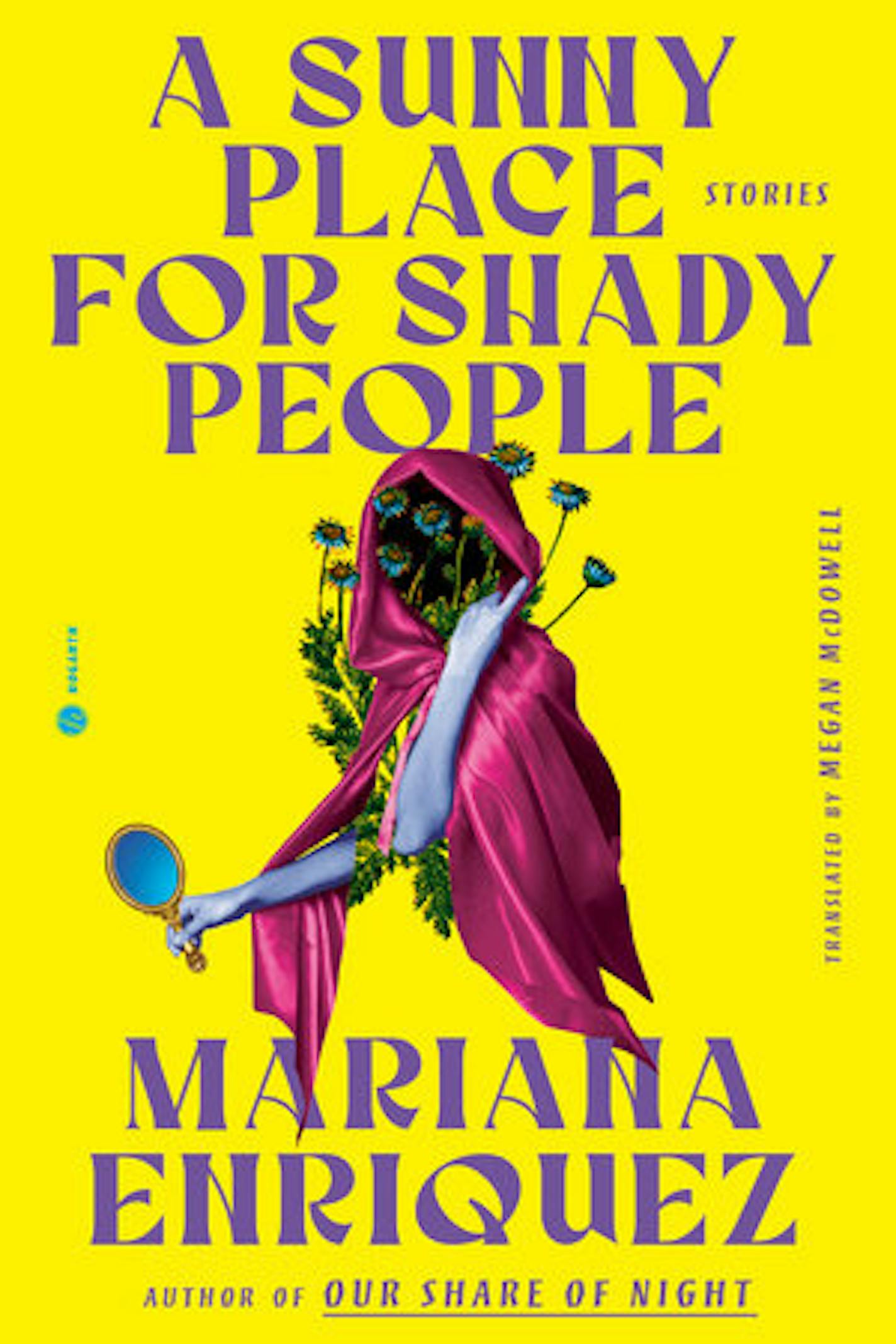 cover of A Sunny Place for Shady People features an illustration of a shrouded figure, carrying a hand mirror, against a yellow background