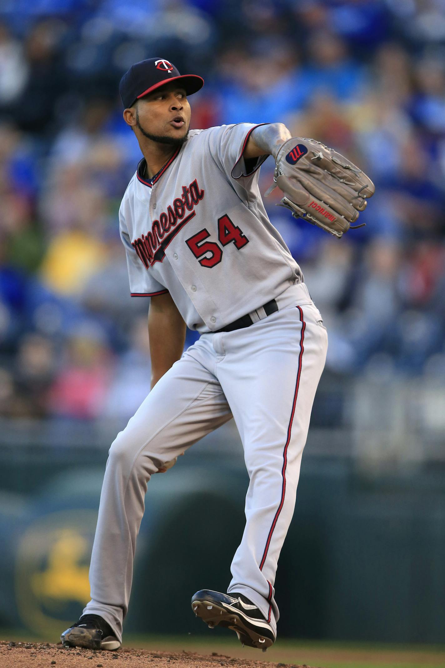 Minnesota Twins starting pitcher Ervin Santana during a baseball game against the Kansas City Royals at Kauffman Stadium in Kansas City, Mo., Wednesday, Sept. 28, 2016. (AP Photo/Orlin Wagner) ORG XMIT: OTKOW ORG XMIT: MIN1611112319320800