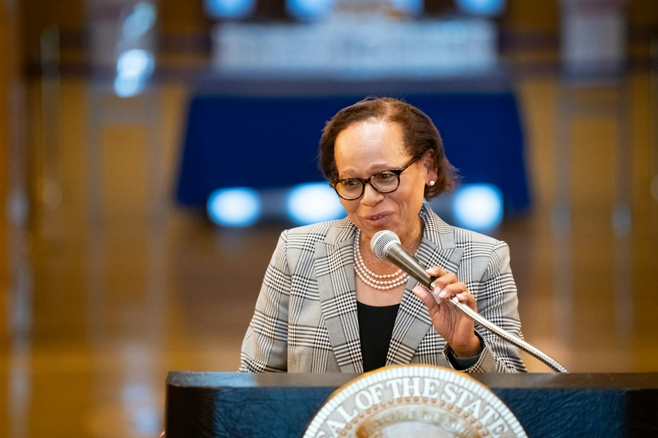 Natalie Hudson spoke at the announcement that she will be the new chief justice of the Minnesota Supreme Court.