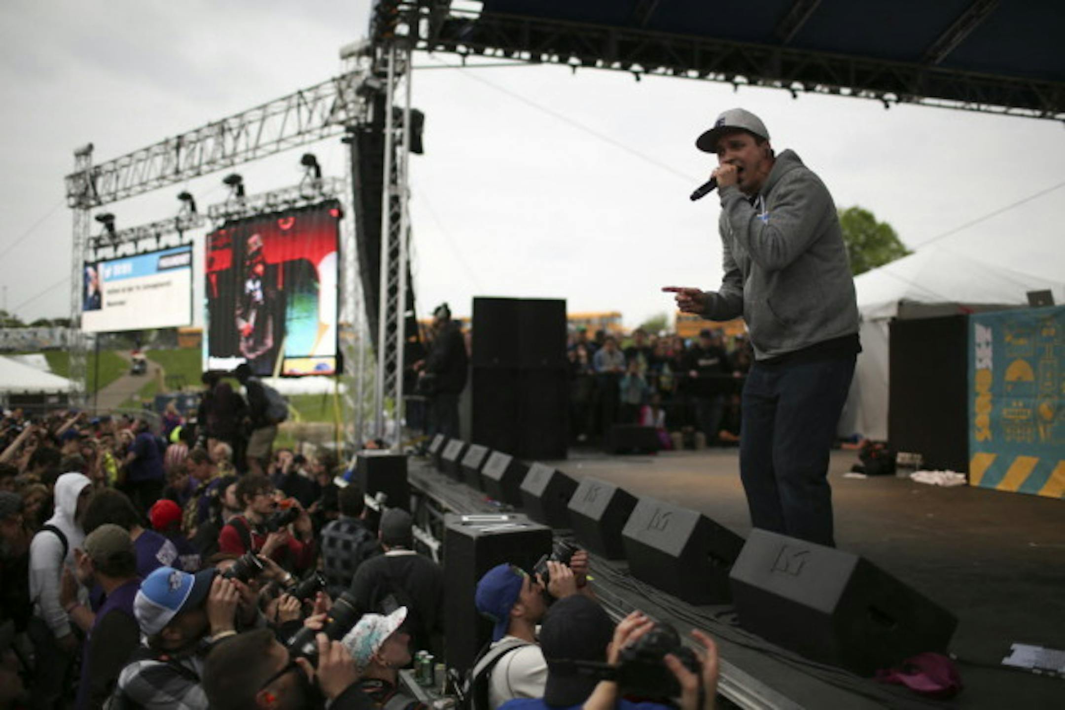 After missing the chance to perform last year, Slug made the most of Atmosphere's shortened set time Sunday. / Jeff Wheeler, Star Tribune