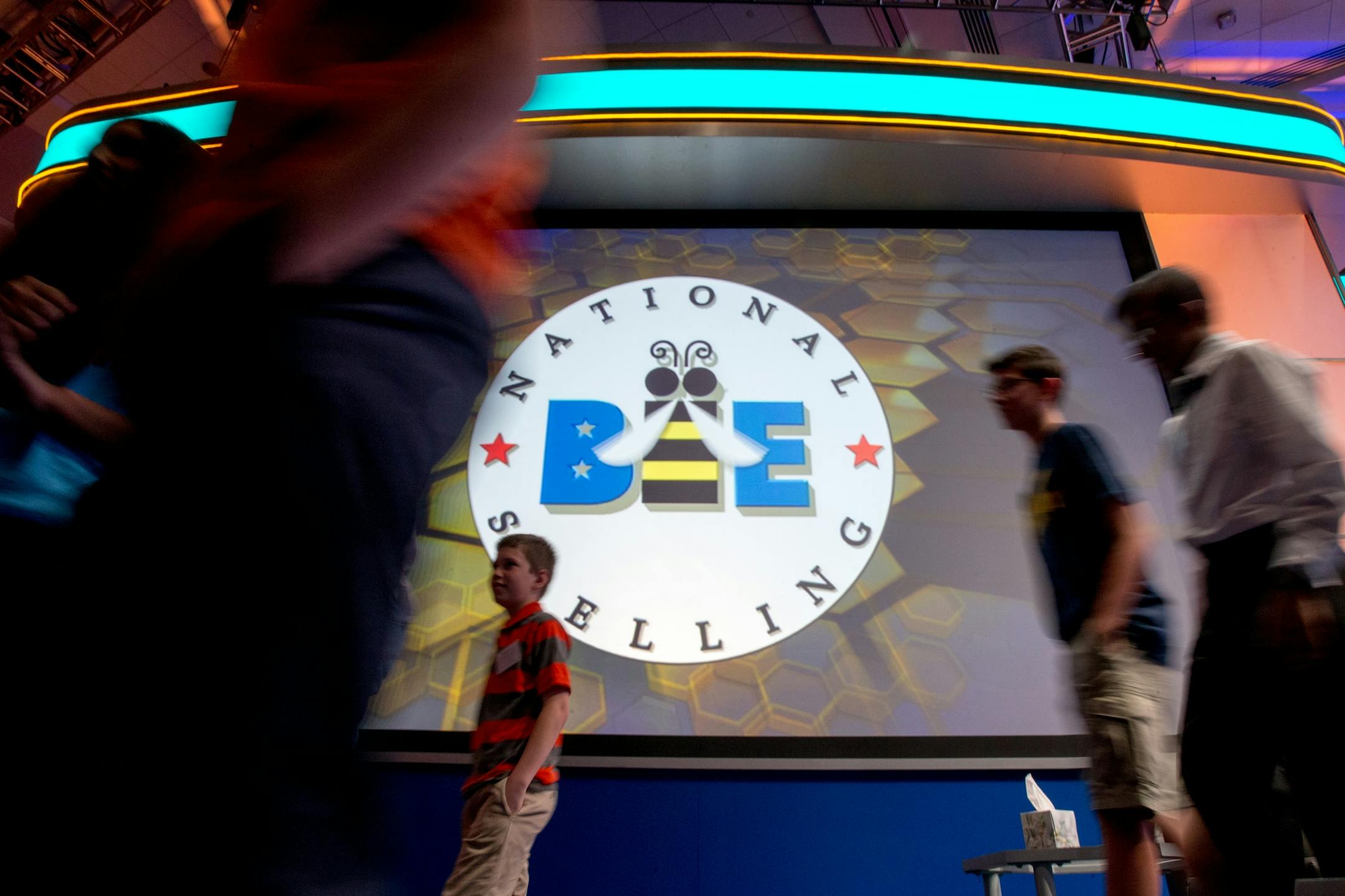Spellers leave the stage during the 2015 Scripps National Spelling Bee, Wednesday, May 27, 2015, in Oxon Hill, Md.