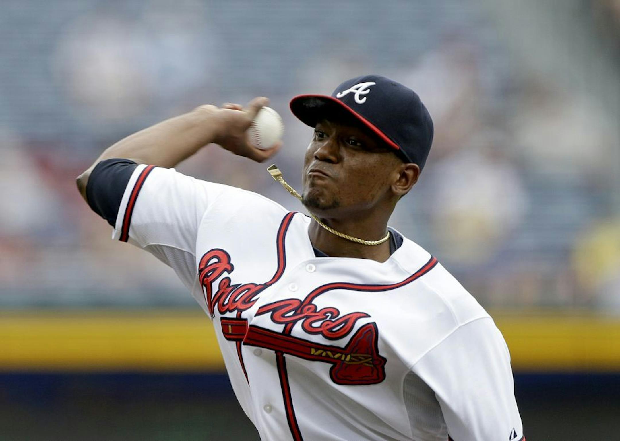 Atlanta Braves starting pitcher Julio Teheran throws in the first inning of a baseball game against the Pittsburgh Pirates, Wednesday, June 5, 2013, in Atlanta.