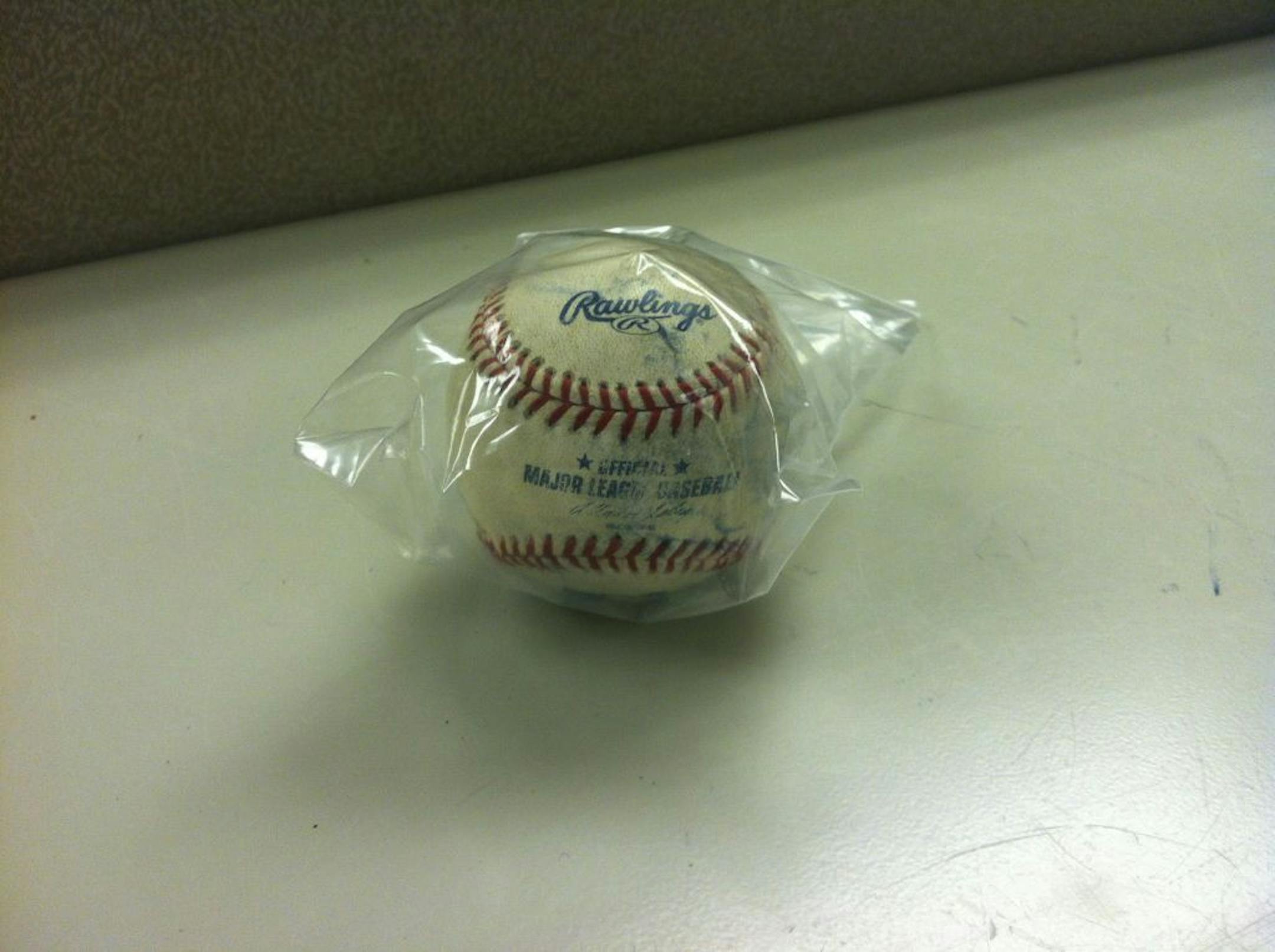 COURTESY MINNESOTA TWINS. Jim Thome's homerun ball, after it was finally retrieved.