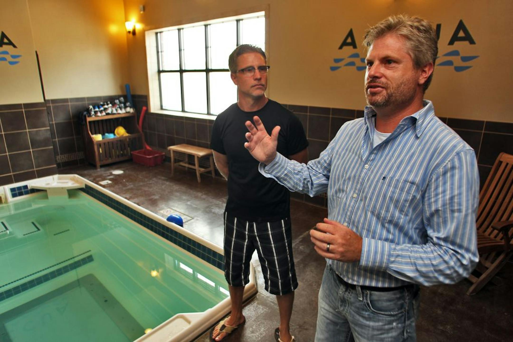 Brothers Jeff and Dan Kallberg of Savage have acquired Coagulife company to address the treatment of hemophillia through medications, weight-loss programs and physical therapy. Dan Kallberg, left, and Jeff Kallberg talked about the use of the Hydroworx therepy pool, left, that clients use for phisical therepy treatment. (MARLIN LEVISON/STARTRIBUNE(mlevison@startribune.com
