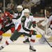 The Houston Aeros' Charlie Coyle worked in the defensive end Sunday night at Xcel Energy Center in an American Hockey League game against the Rockford