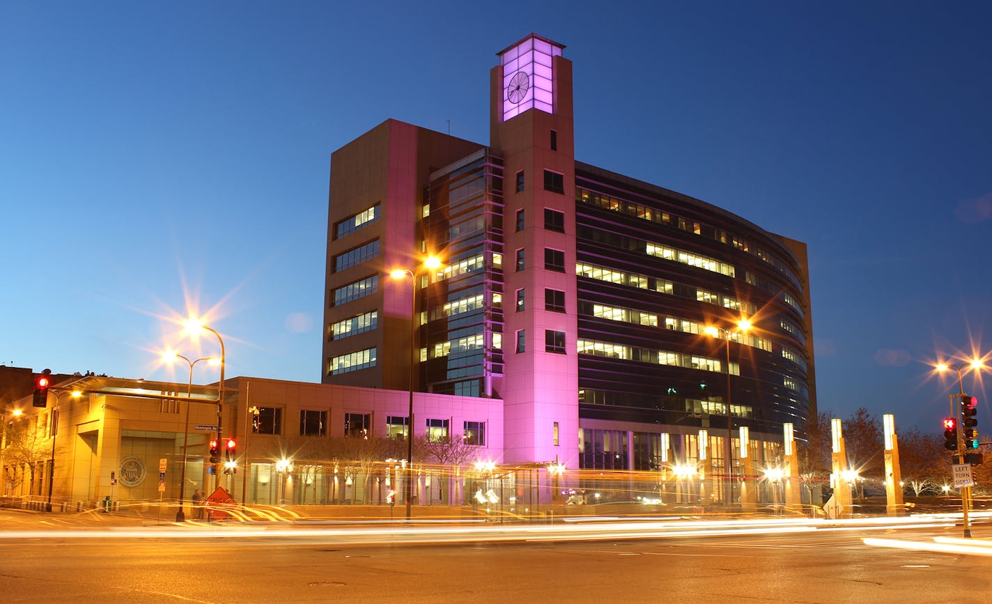 Here are two shots of the Mpls Fed clocktower with the purple illumination in honor of Prince.My boss, David Wargin told Evan we'd send these over. Credit should read - Courtesy of the Federal Reserve Bank of Minneapolis. ORG XMIT: MIN1703091747414095