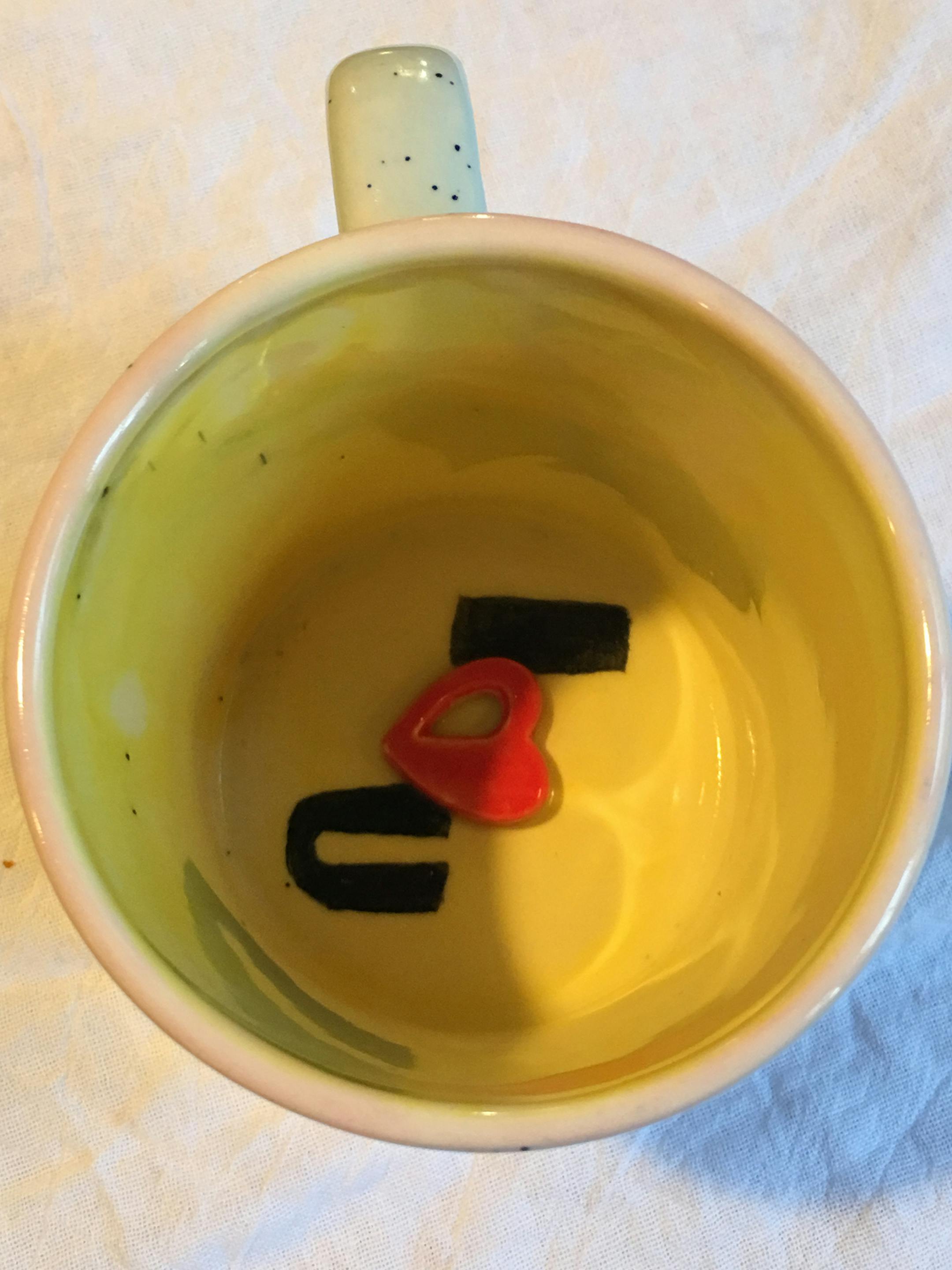 Karla Erickson's daughter was in her late 20s when she made this "love mug." A few months ago Karla, of Ramsey, put it in the giveaway box and her daughter was heartbroken. "So needless to say .. I am back to using my love mug with the chip on it -- and I will cherish it forever!"