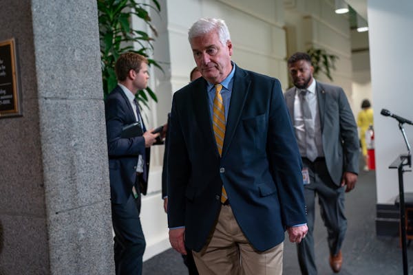 House Majority Whip Tom Emmer, R-Minn., left a closed-door meeting with Speaker of the House Kevin McCarthy, R-Calif., and House Republicans on Saturd