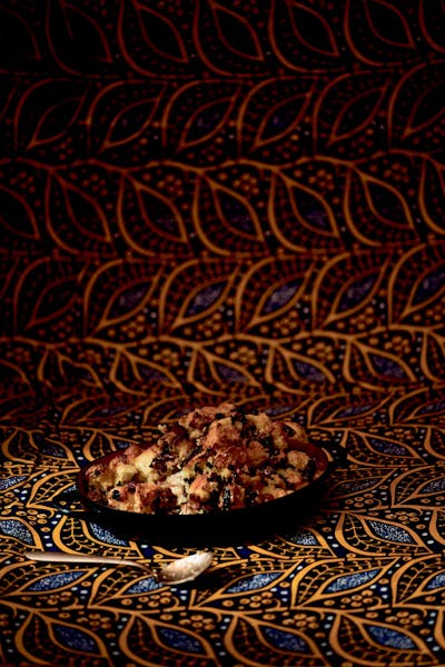 Credit: Bobby Fisher
Andouille bread pudding from Marcus Samuelsson's new cookbook, "Red Rooster Harlem: The Story of Food and Hustle in Harlem."