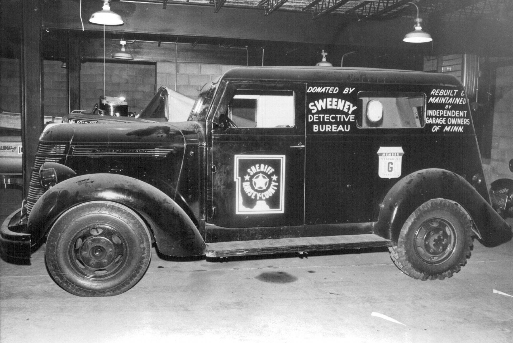 October 18, 1963 Escort -- This armored truck will transport witnesses between St. Paul and Minneapolis during the(T. Eugene Thompson) murder trial, Ramsey County-sheriff's deputies said today. Police scoffed at reports the truck, which once was owned by Minneapolis police, is being pressed into service because of possible assassination attempts on Norman Mastrian, 39, former boxer charged as middleman in the death of Thompson's wife, Carol, last March. Other passengers in the truck will be Dick