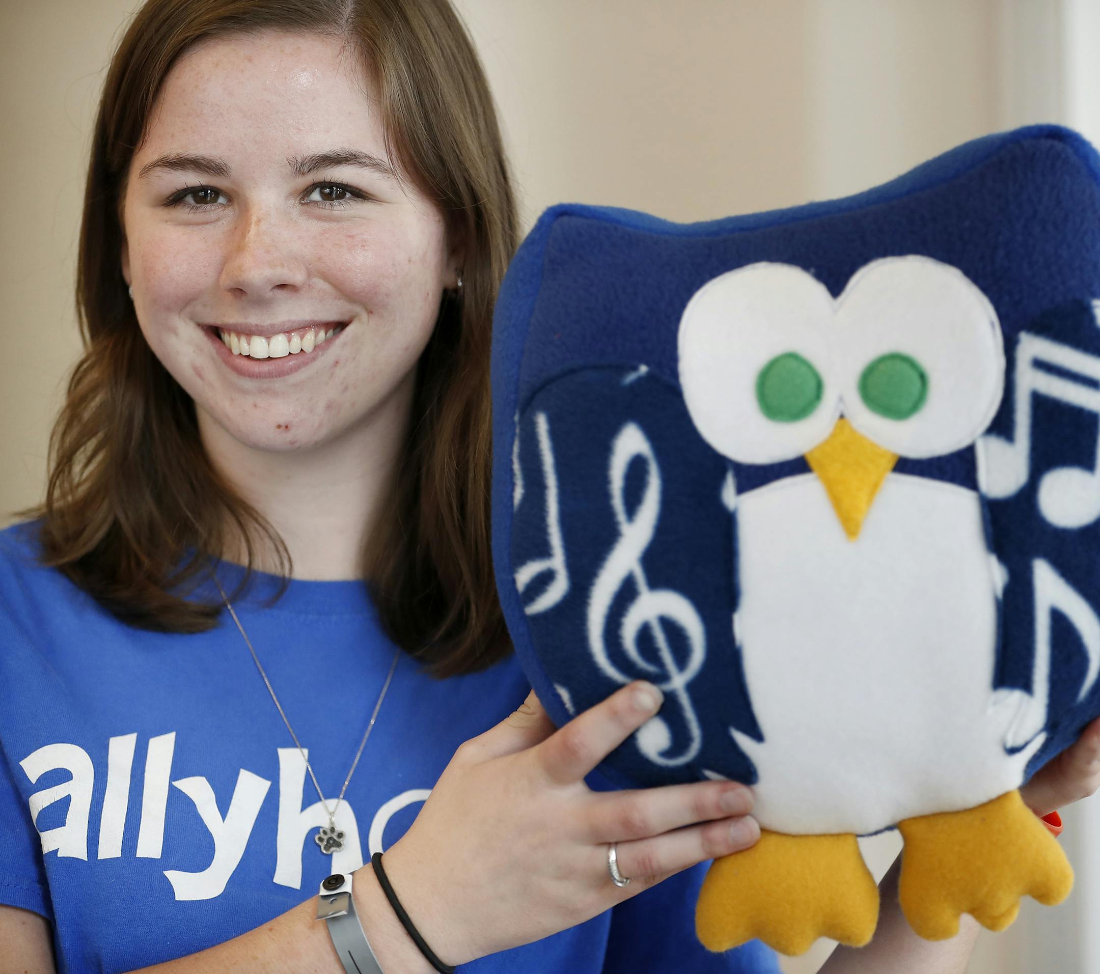 Alexis Doucette, 18, designs and makes stuffed owls and other animals for pediatric patients.
