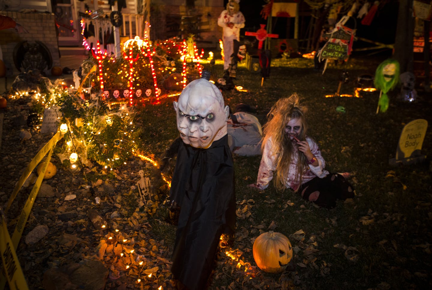 The crazy yard at DJ and Katie Sanford home on Zilla Street NW, in Andover, Minn. on Wednesday, October 22, 2014. Fourteen families are competing in the city of Anoka's annual Halloween outdoor decorating contest. ] RENEE JONES SCHNEIDER &#x2022; reneejones@startribune.com