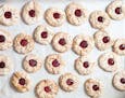 Hazelnut Raspberry Macaroons (Haselnuss-Himbeer Makronen) from "Classic German Baking."