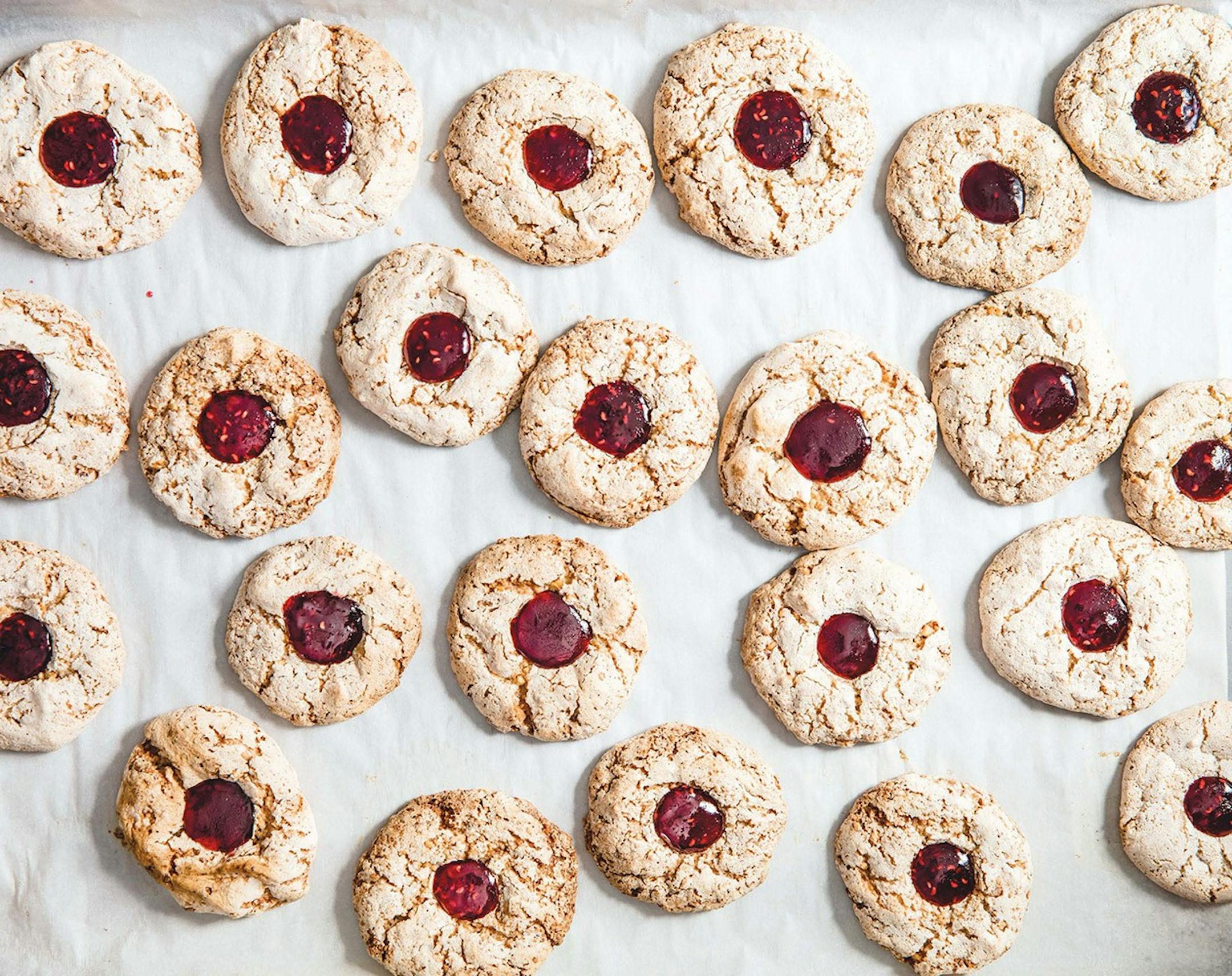 Hazelnut Raspberry Macaroons (Haselnuss-Himbeer Makronen) from "Classic German Baking."