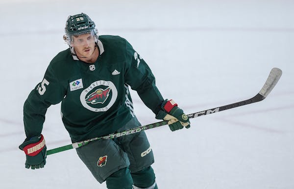 Minnesota Wild defenseman Jonas Brodin took to the rink for drills during the second day of practice at Tria Rink in St. Paul, Minn., on Friday, Sept.
