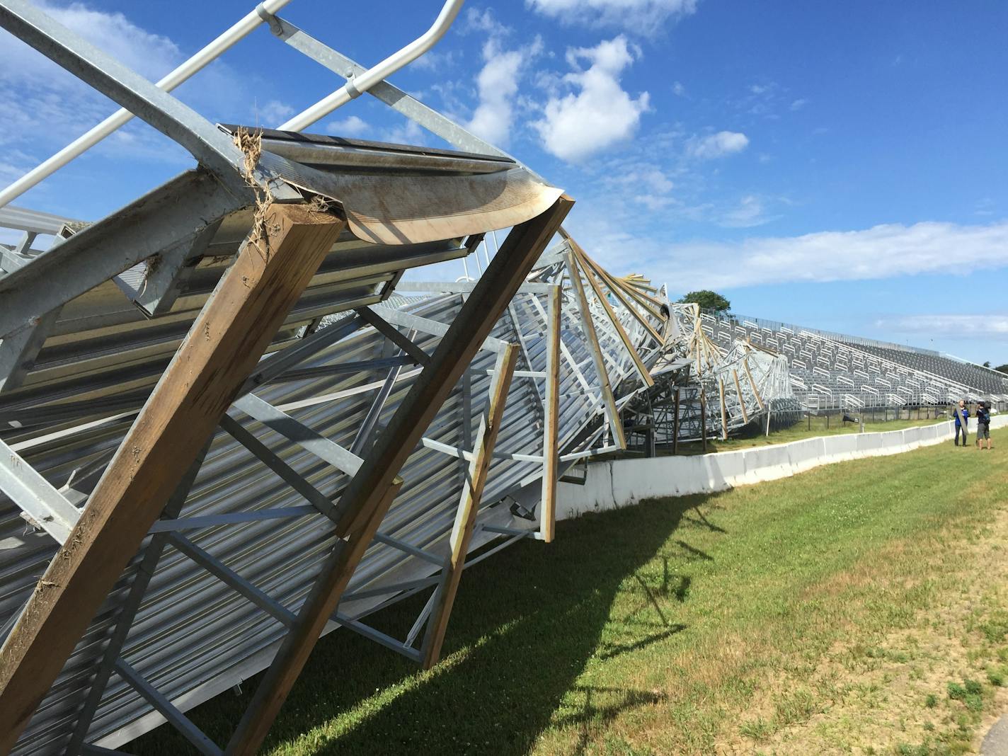 A storm damaged the spectator seating area at Brainerd International Raceway Sunday night.