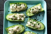 Cucumbers stuffed with herbed cheese, a refreshing summer snack or side to burgers. Recipe from Beth Dooley, Photo credit: Mette Nielsen, Special to t