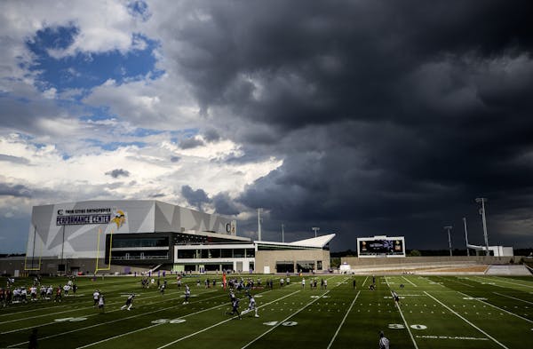 Storm clouds over TCO Performance Center during Vikings Training Camp.