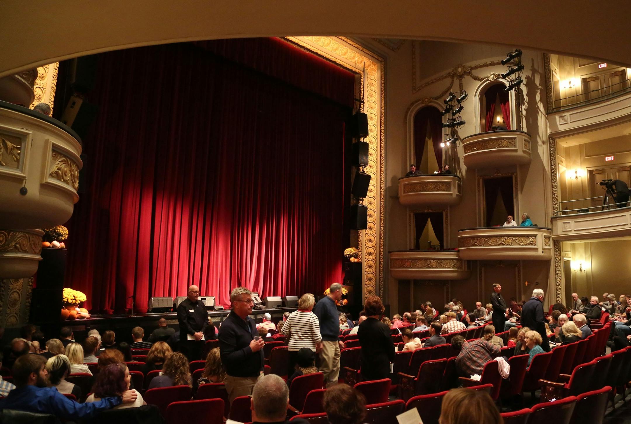 Fans pour in for "A Prairie Home Companion," the first show with new host Chris Thile and the house band First-Call Radio Players at the Fitzgerald Theater Saturday, Oct. 15, 2016, in St. Paul, MN.