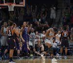 Lynx guard Lexie Brown celebrated after the final Mercury shot failed to drop at the end of the fourth quarter.