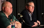 Wild coach Bruce Boudreau, left, and General Manager Paul Fenton will have eight draft picks when the first round of the NHL draft kicks off Friday at