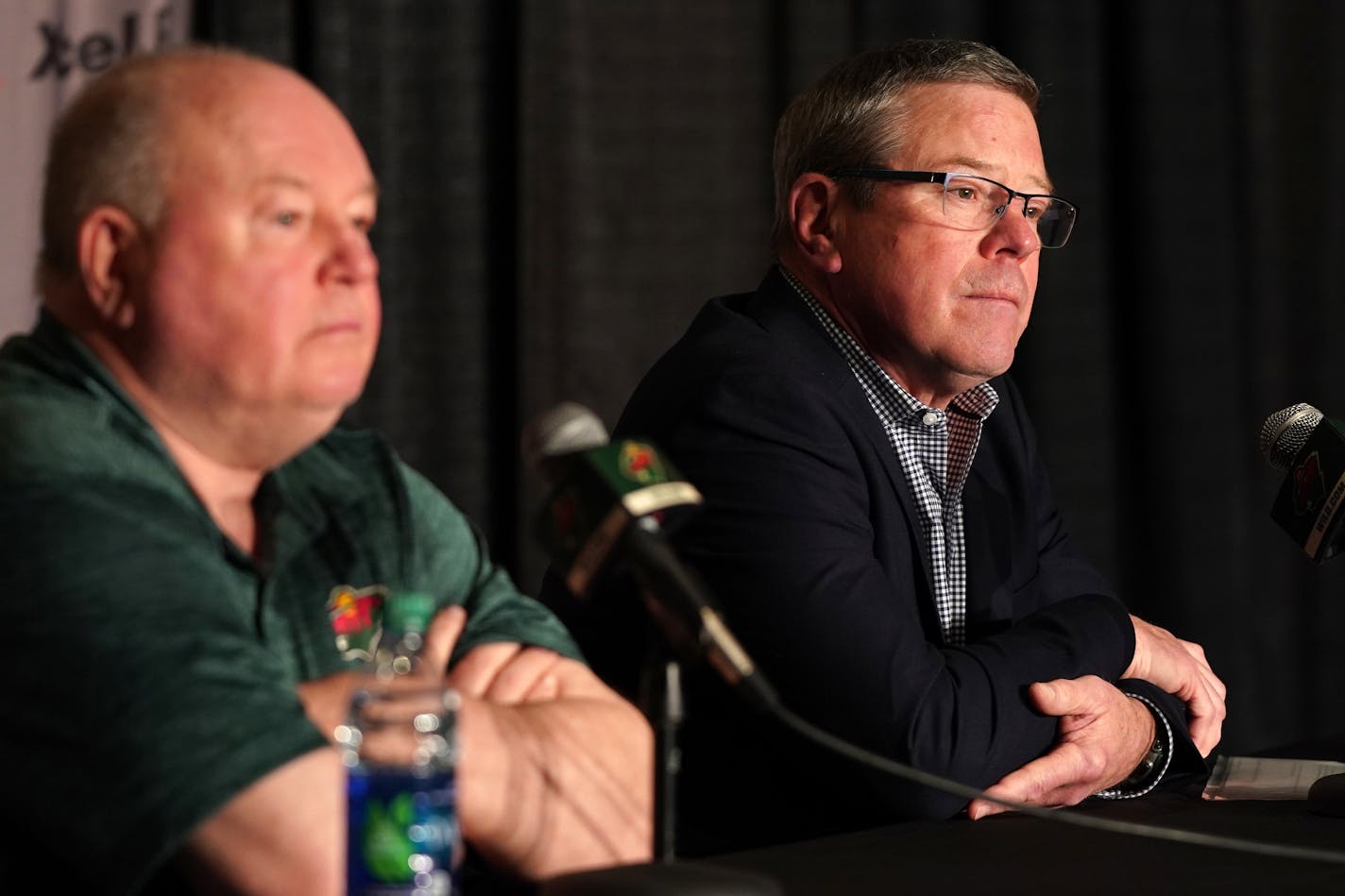 Wild coach Bruce Boudreau, left, and General Manager Paul Fenton will have eight draft picks when the first round of the NHL draft kicks off Friday at Rogers Arena in Vancouver.