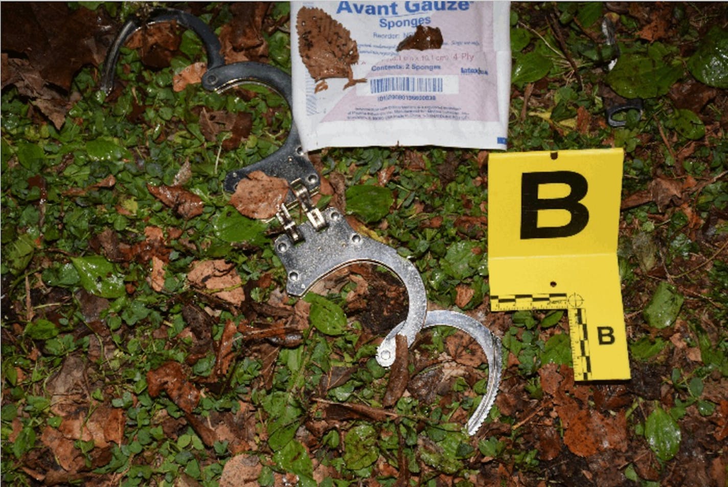 An evidence photo shows handcuffs police tried to put on Jamar Clark during the incident that ended in his fatal shooting.