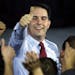 Wisconsin Republican Gov. Scott Walker gives a thumbs-up after speaking at his campaign party, Tuesday, Nov. 4, 2014, in West Allis, Wis.