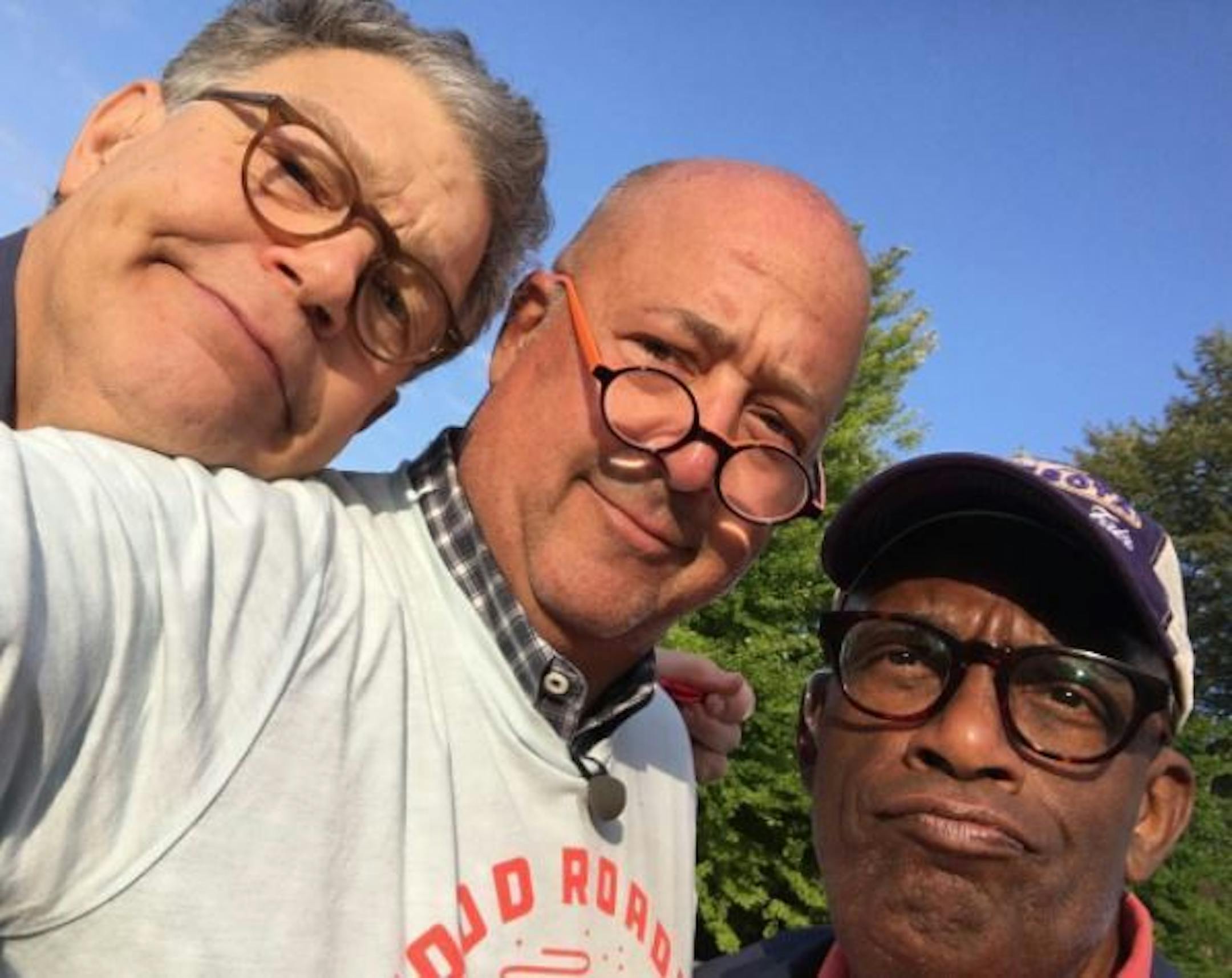 Screen grab of Andrew Zimmern's Instagram featuring his buddies Al Franken and Al Roker.