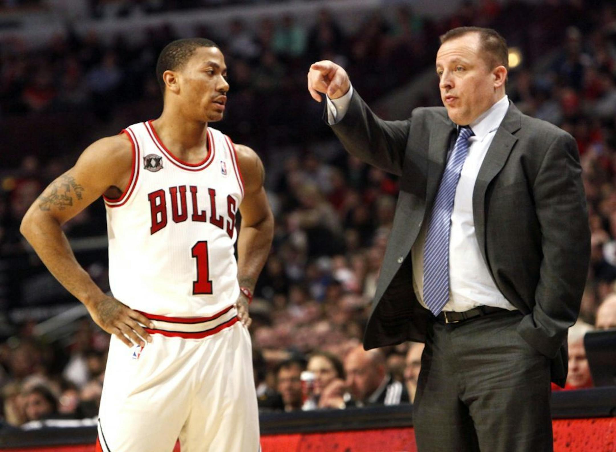 Tom Thibodeau and Bulls star guard Derrick Rose.