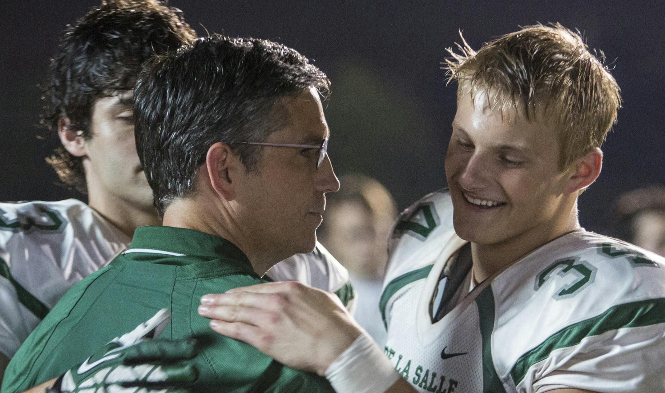 Matthew Daddario (left), Jim Caviezel (center) and Alexander Ludwig in TriStar Pictures' WHEN THE GAME STANDS TALL. ORG XMIT: Jim Caviezel (Finalized);Alexand