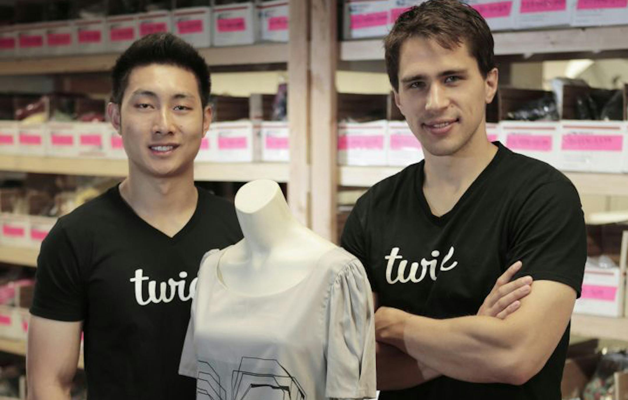 Co-founders of Twice, Calvin Young, left, and Noah Ready-Campbell, in their warehouse in San Francisco. Outfits like Twice are putting a new spin on secondhand selling online.