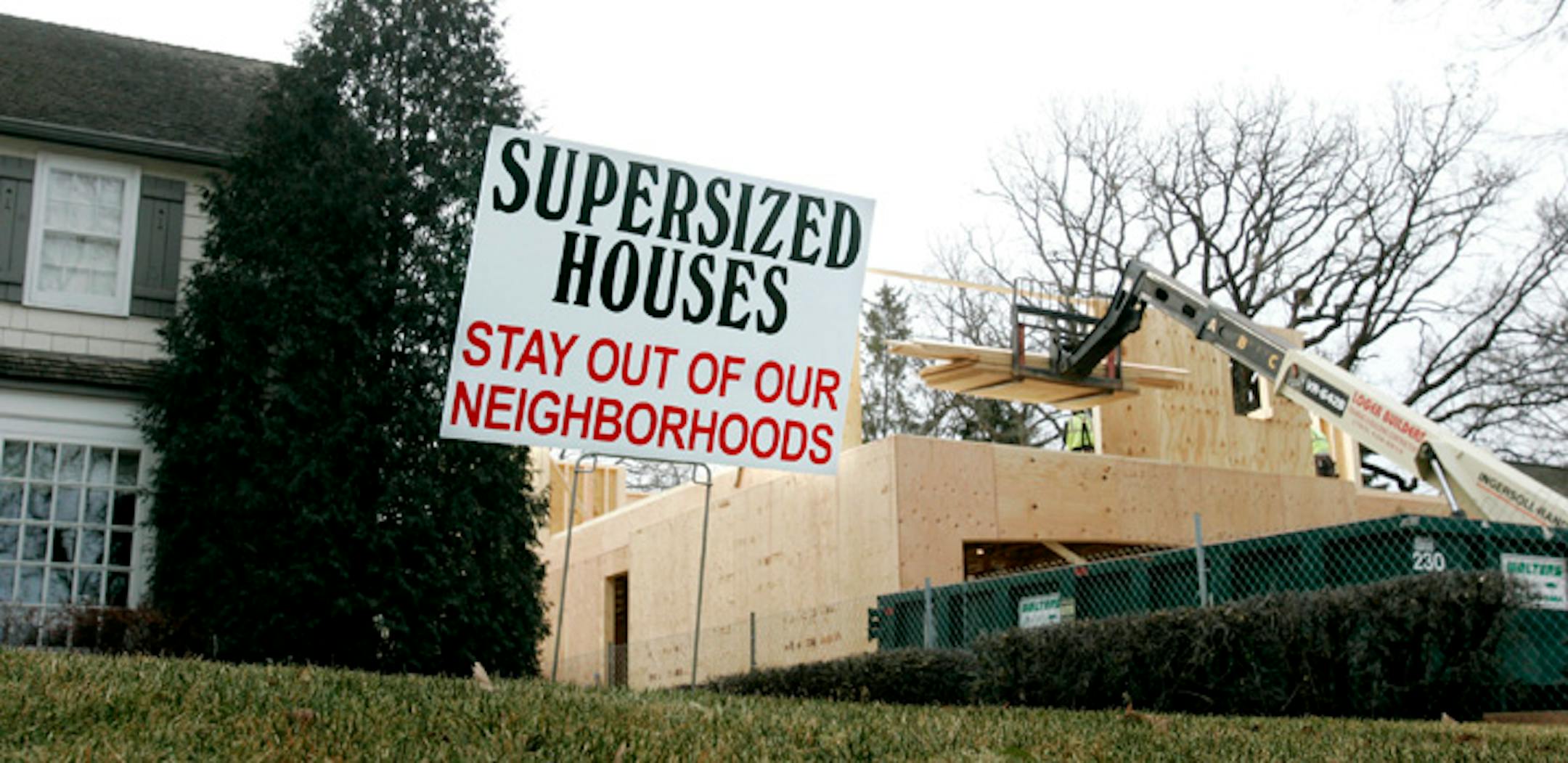 Neighbors mounted a campaign against the house that was being built on Oaklawn Avenue in Edina. A new proposal to control house size would use a sliding-scale floor area ratio, limiting the size of above-ground house and garage square footage based on lot size.