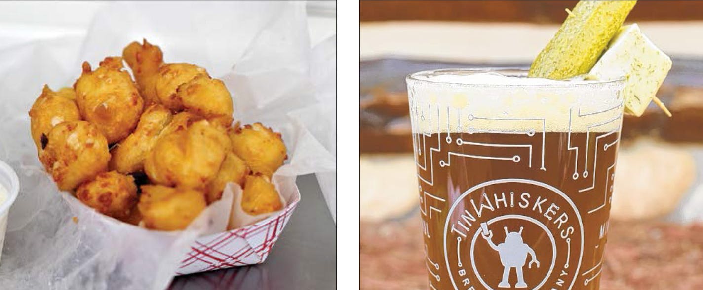 Cheese and pickles make a good pair: Try Cheese Curds with a Dill Pickle Kölsch from Tin Whiskers Brewing.