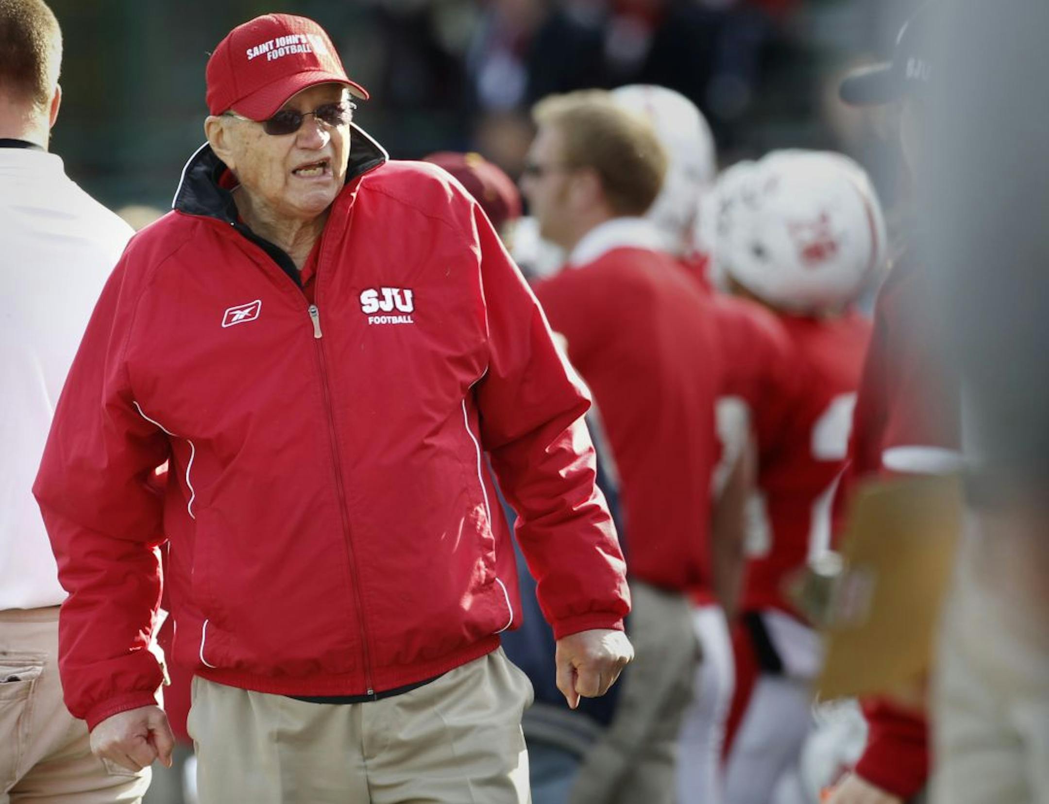 In his 63rd season John Gagliardi still walks the sidelines as the Johnnies head football coach. The games was the Carlton vs St John�s division III Football game. Johnnies won the game. 47-14 [ TOM WALLACE � twallace@startribune.com _ Assignment _#20020351A _ October 29, 2011 _ SLUG: small11xx_ EXTRA INFORMATION: Name CQ by rosters