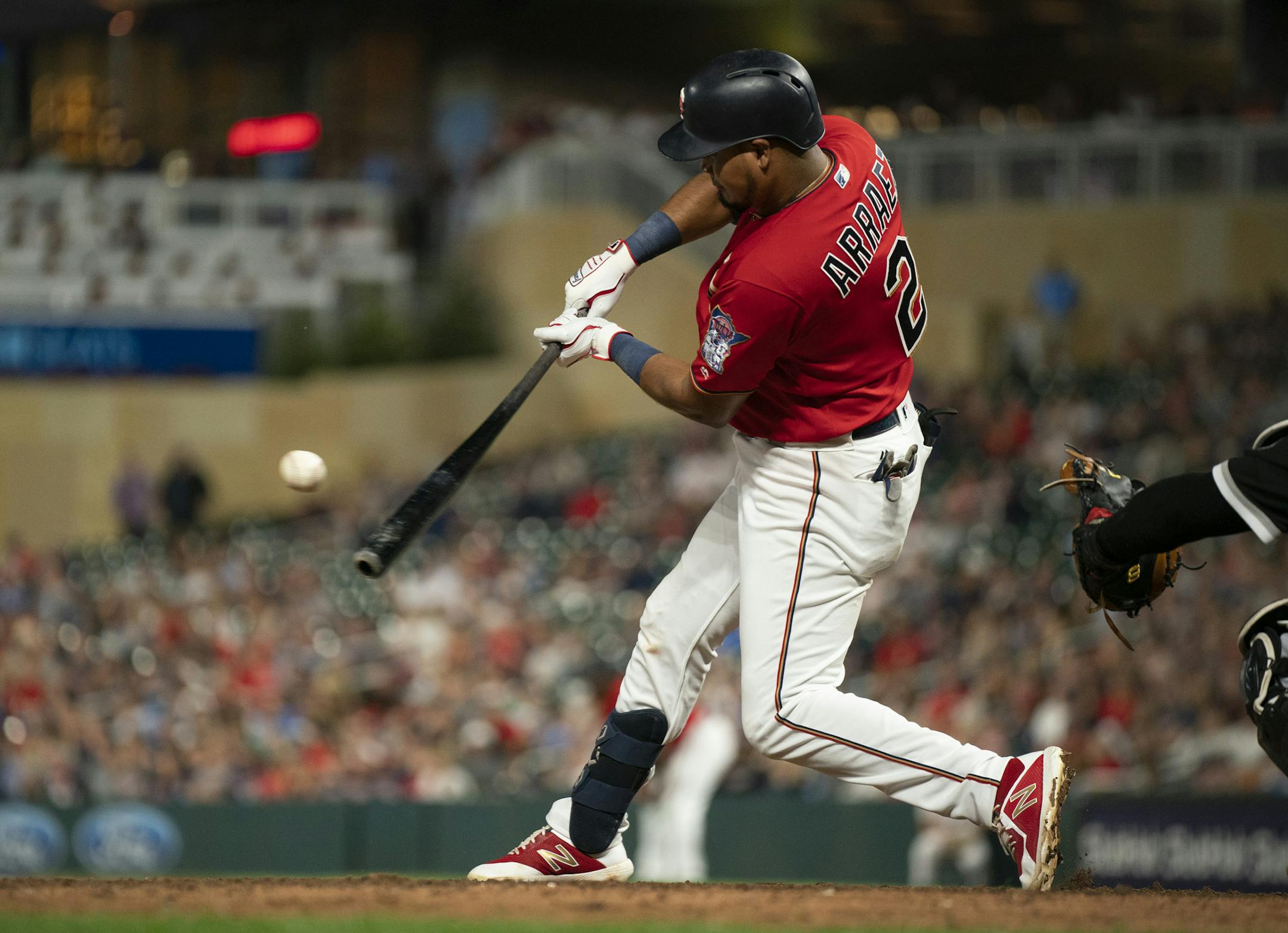 Minnesota Twins second baseman Luis Arraez singled to right in the eighth inning. ] JEFF WHEELER • jeff.wheeler@startribune.com The Minnesota Twins beat the Chicago White Sox 14-4 in an MLB baseball game Tuesday night, August 20, 2019 at Target Field in Minneapolis.
