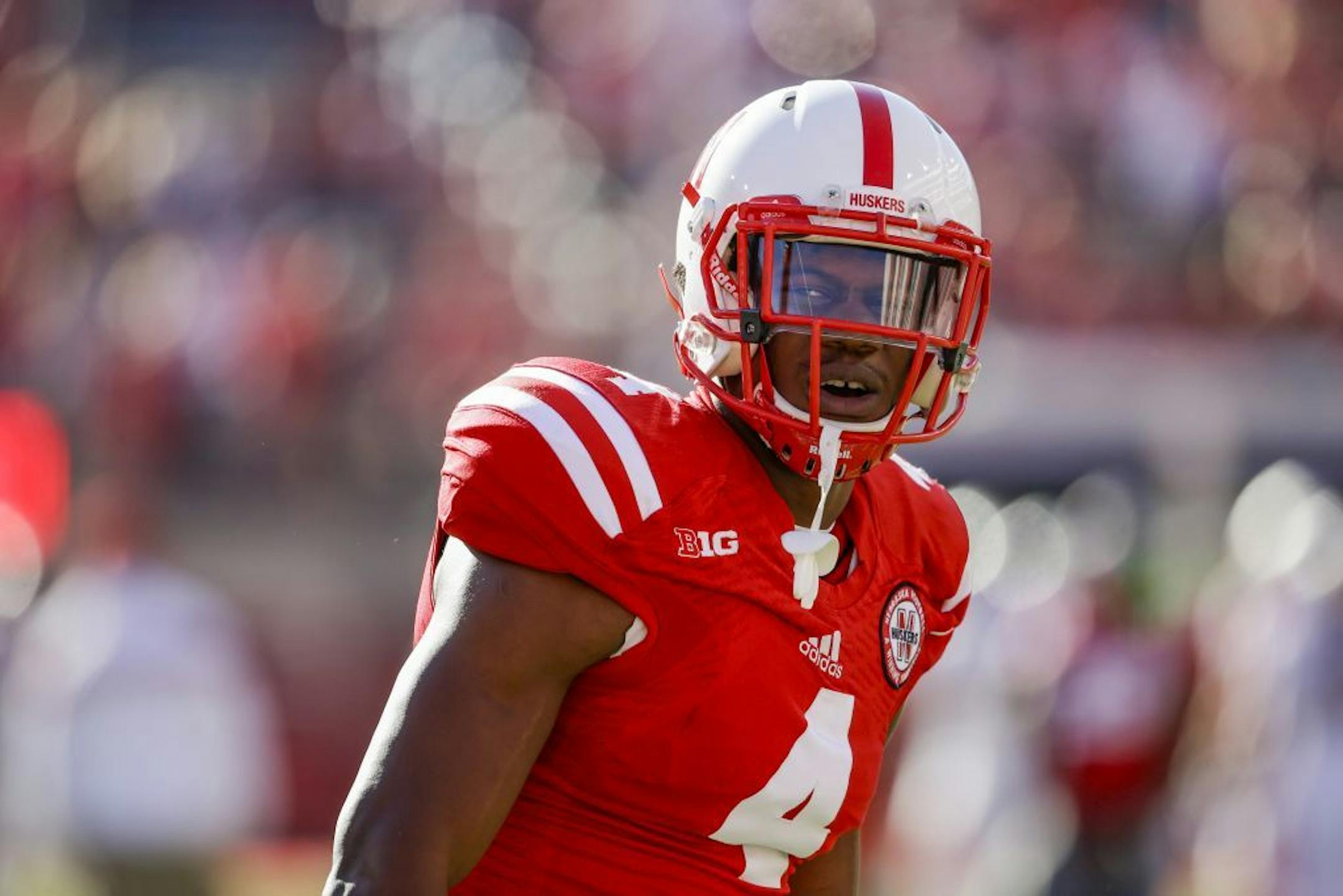 Nebraska defensive end Randy Gregory (4) is seen before an NCAA college football game against Rutgers in Lincoln, Neb., Saturday, Oct. 25, 2014.
