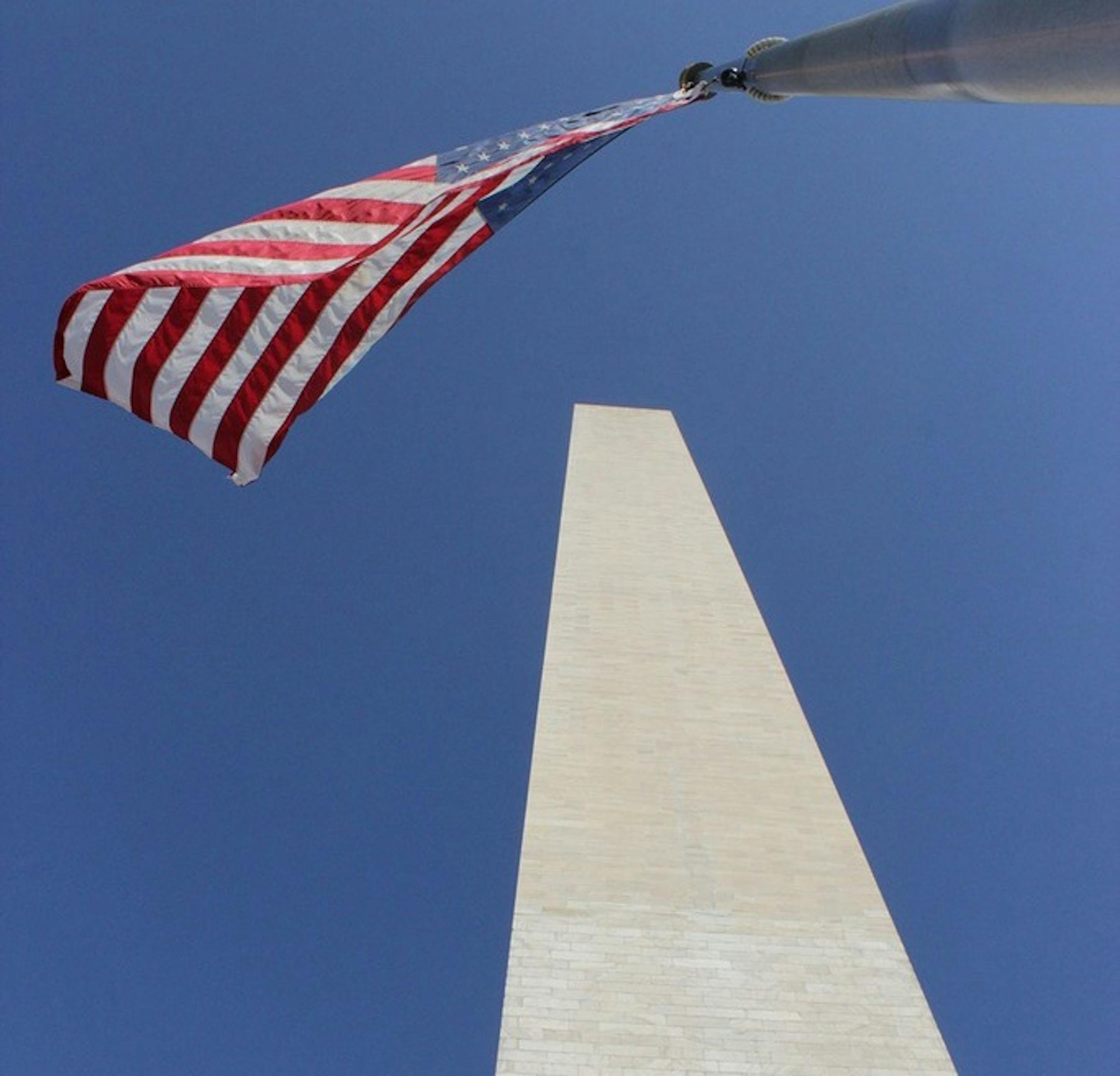 The Washington Monument on the National Mall looks practically new on September 20, 2014, after extensive renovations following the 2011 earthquake. It reopened in May. (Ellen Creager/Detroit Free Press/TNS) ORG XMIT: 1791545