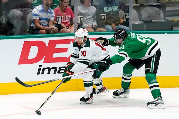 Wild forward Tyson Jost (10), above in a preseason game against Dallas, was claimed off waivers by Buffalo on Saturday.