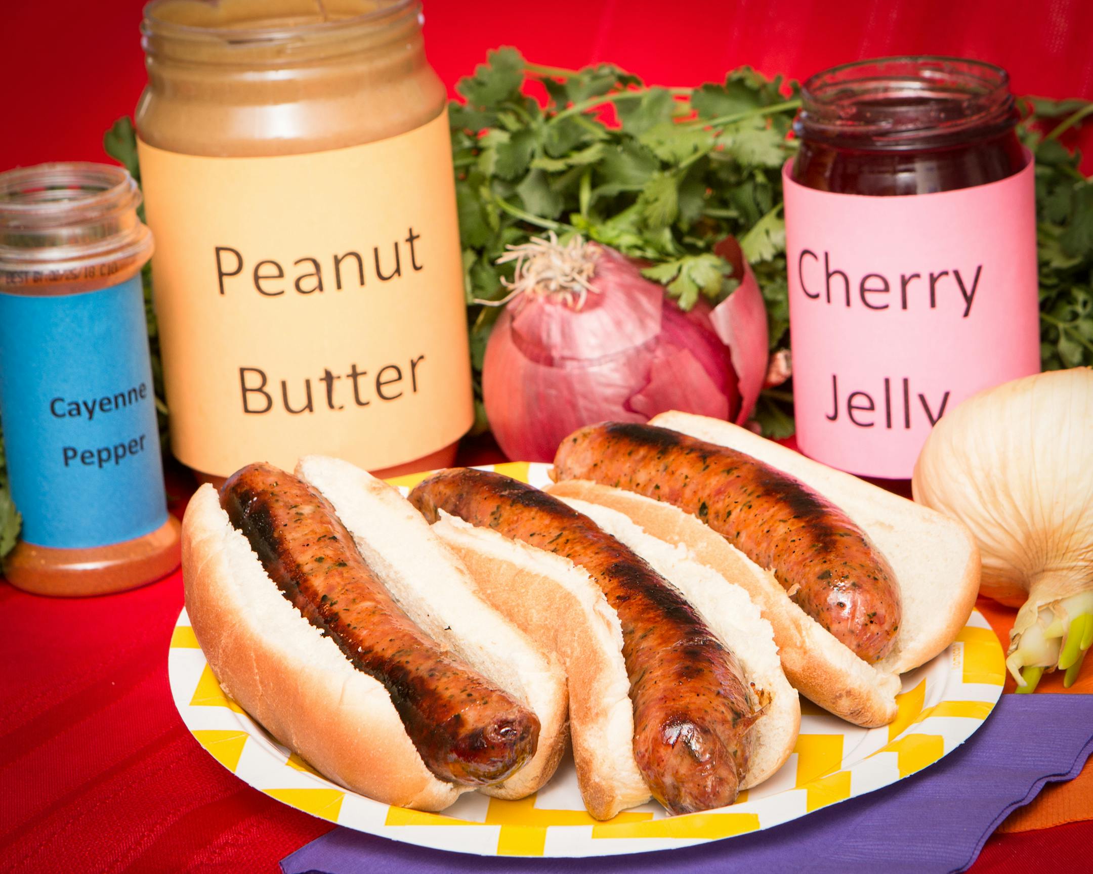 Zesty PB&J Sausage: Peanut butter, cherry jelly and a hint of cayenne pepper and cilantro blended into a quarter-pound sausage. At Gass Station Grill, located on the west side of Cooper St. between Dan Patch & Judson avenues, outside southeast corner of the Food Building.