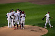 Minnesota Twins starting pitcher Sonny Gray (54) was taken out of the game by manager Rocco Baldelli after giving up a home run to Astros third basema