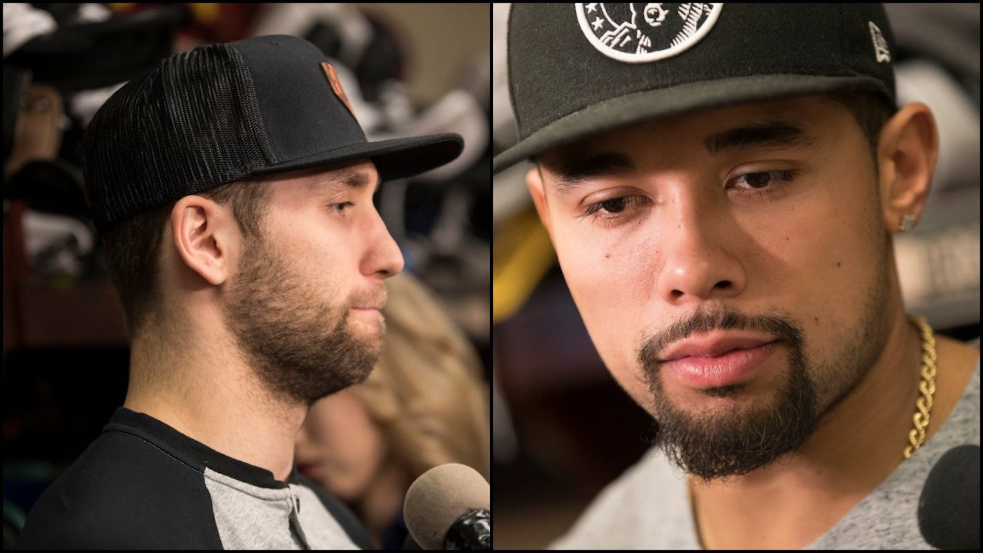 Restricted free agents Jason Zucker, left, and Matt Dumba would like to be back with the Wild next season.