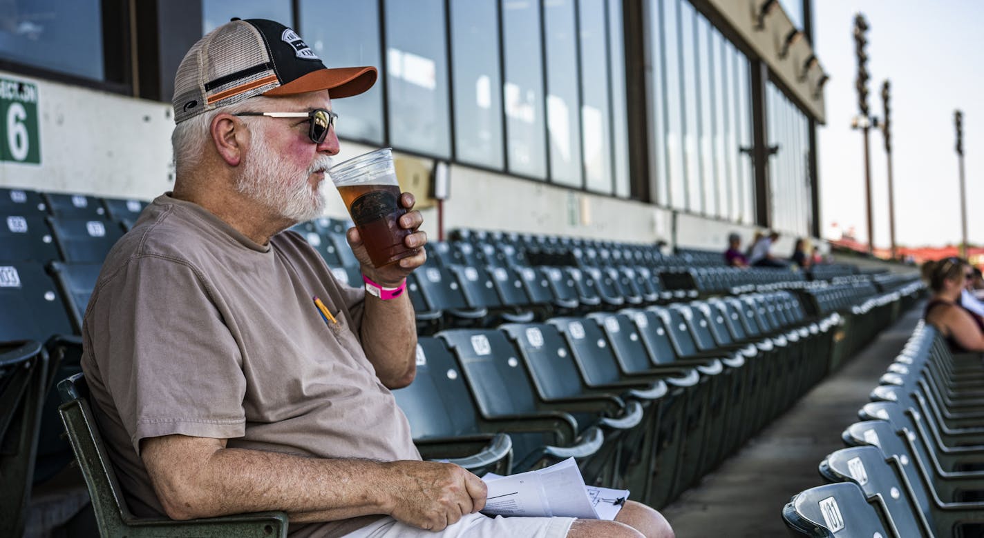 Bob Neborak sat on the mezzanine level recently at Canterbury Park and had plenty of social distancing space to enjoy his beer.