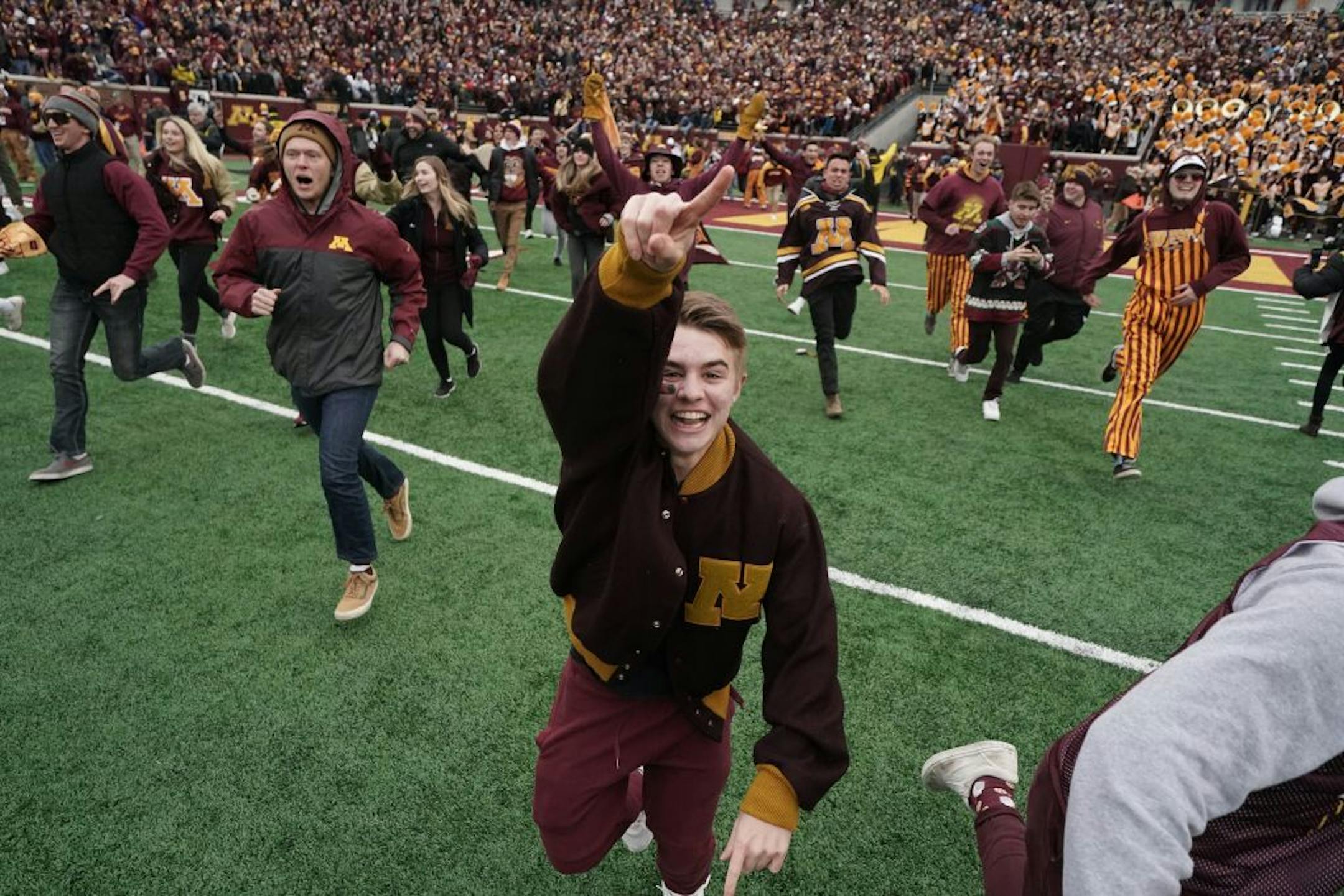 Thousands of Gophers fans stormed the field after Minnesota's 31-26 victory over Penn State. Penn State played the Minnesota Gophers at TCF Bank Stadium on Saturday, Nov. 9, 2019 in Minneapolis.
